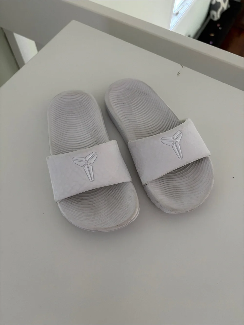 White Kobe Logo Slide Sandals - toddler Casual Comfort